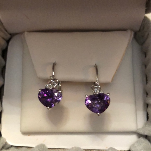 Sterling Silver Earrings with Purple Heart Stone - Picture 2 of 6
